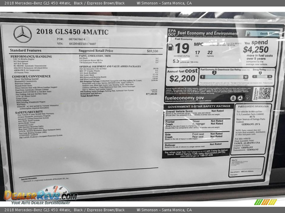 2018 Mercedes-Benz GLS 450 4Matic Black / Espresso Brown/Black Photo #10