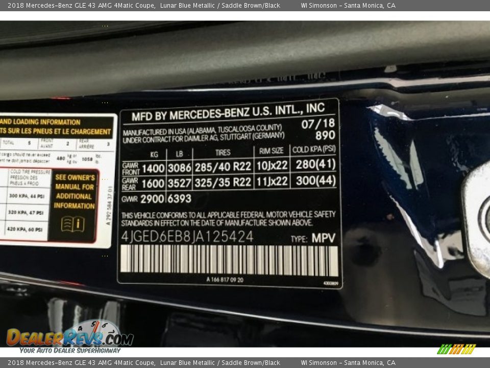 2018 Mercedes-Benz GLE 43 AMG 4Matic Coupe Lunar Blue Metallic / Saddle Brown/Black Photo #11