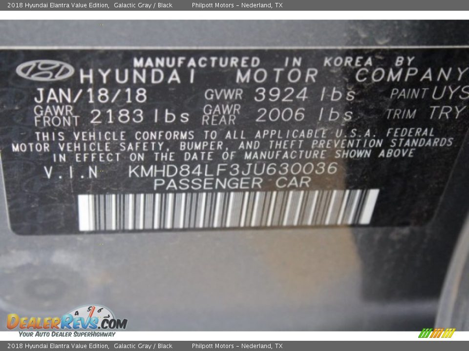2018 Hyundai Elantra Value Edition Galactic Gray / Black Photo #33