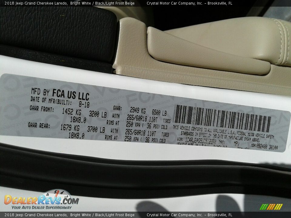 2018 Jeep Grand Cherokee Laredo Bright White / Black/Light Frost Beige Photo #21