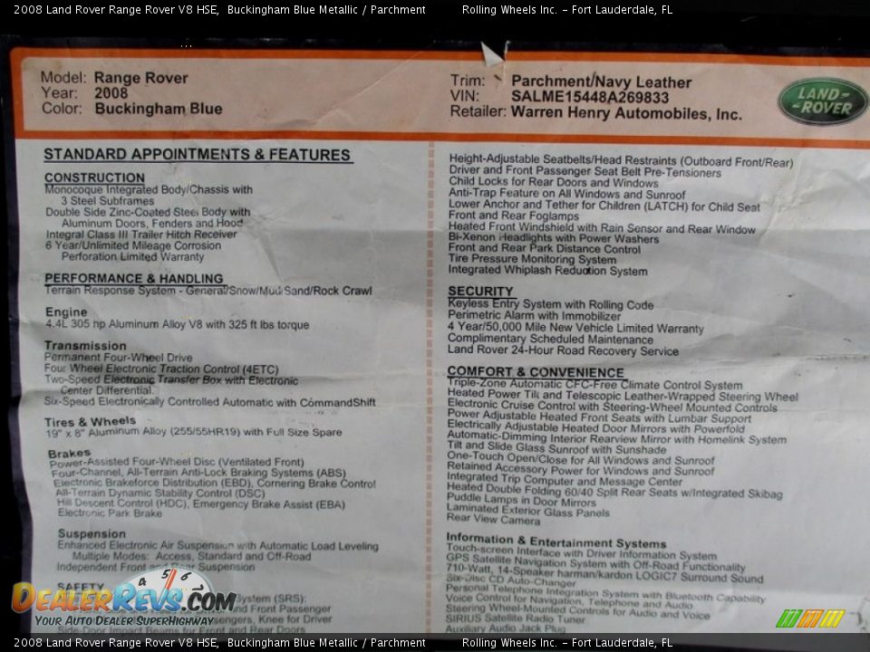 2008 Land Rover Range Rover V8 HSE Buckingham Blue Metallic / Parchment Photo #21