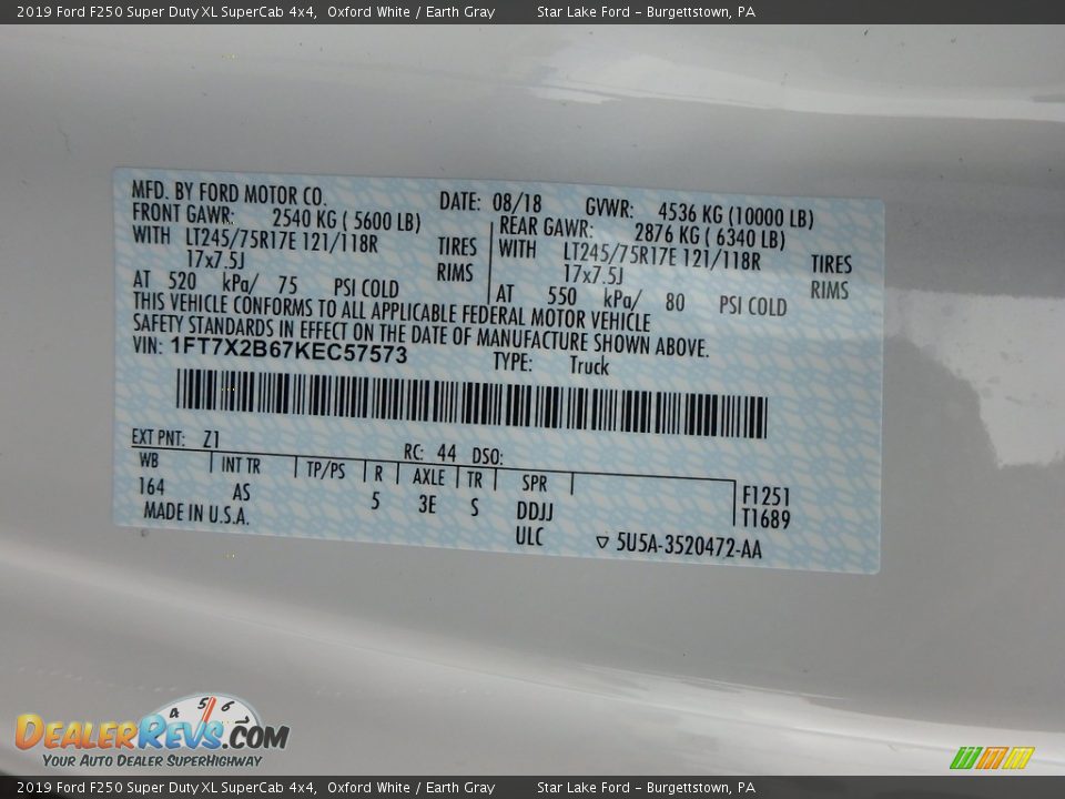2019 Ford F250 Super Duty XL SuperCab 4x4 Oxford White / Earth Gray Photo #15