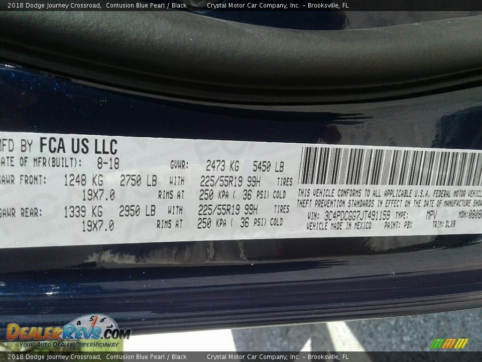 2018 Dodge Journey Crossroad Contusion Blue Pearl / Black Photo #21
