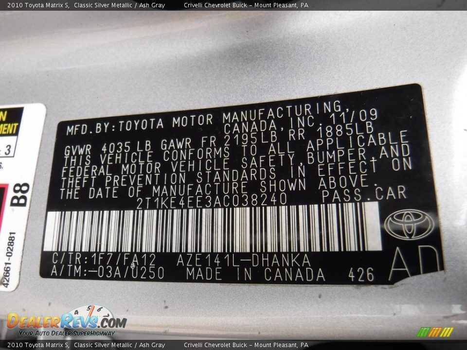 2010 Toyota Matrix S Classic Silver Metallic / Ash Gray Photo #29