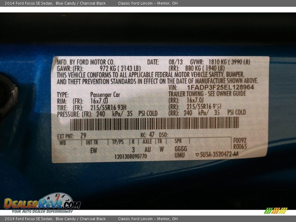 2014 Ford Focus SE Sedan Blue Candy / Charcoal Black Photo #18