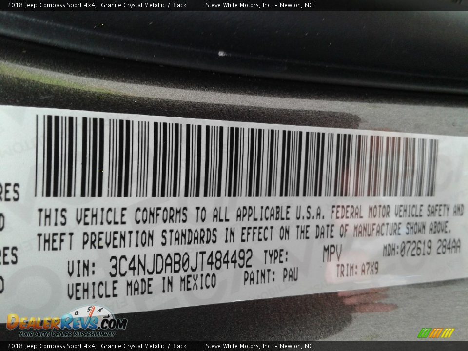 2018 Jeep Compass Sport 4x4 Granite Crystal Metallic / Black Photo #27