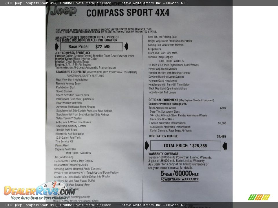2018 Jeep Compass Sport 4x4 Granite Crystal Metallic / Black Photo #28
