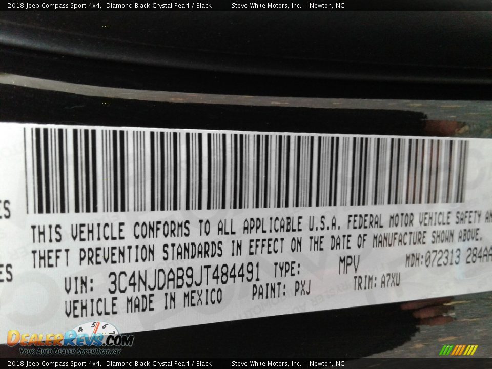 2018 Jeep Compass Sport 4x4 Diamond Black Crystal Pearl / Black Photo #27