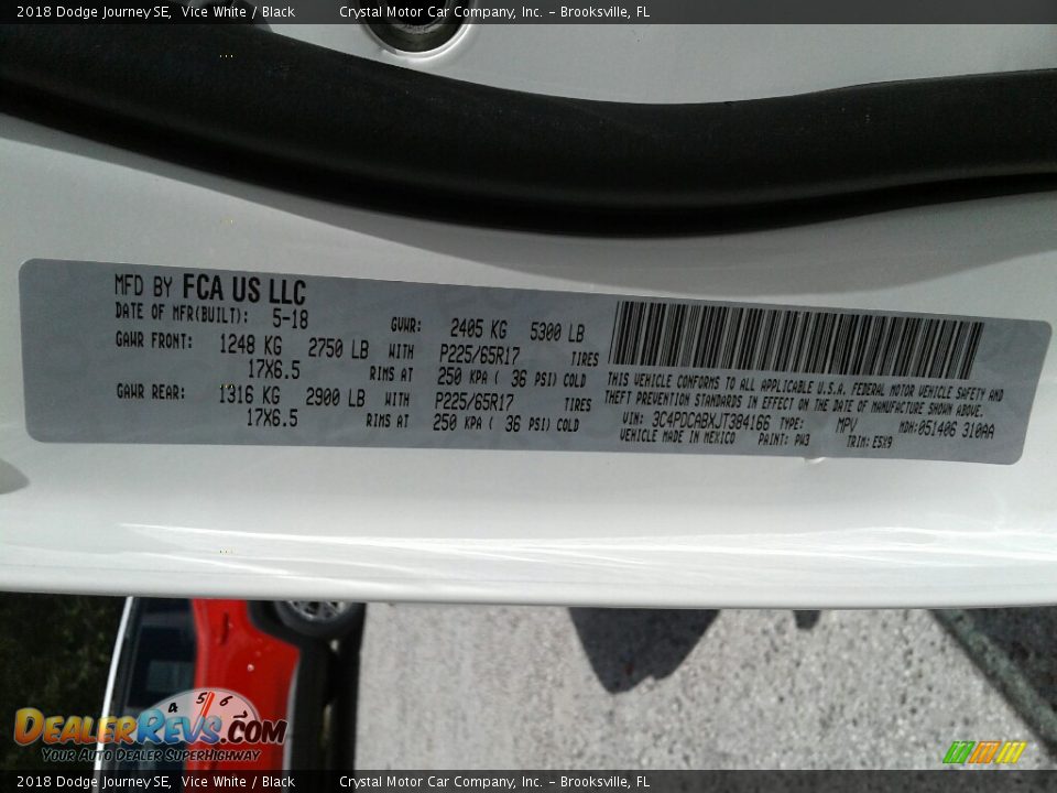 2018 Dodge Journey SE Vice White / Black Photo #21