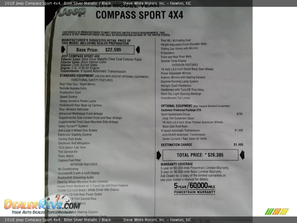2018 Jeep Compass Sport 4x4 Billet Silver Metallic / Black Photo #27