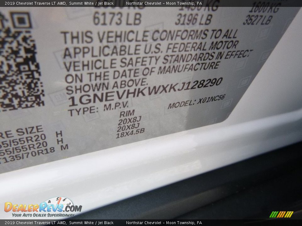 2019 Chevrolet Traverse LT AWD Summit White / Jet Black Photo #17