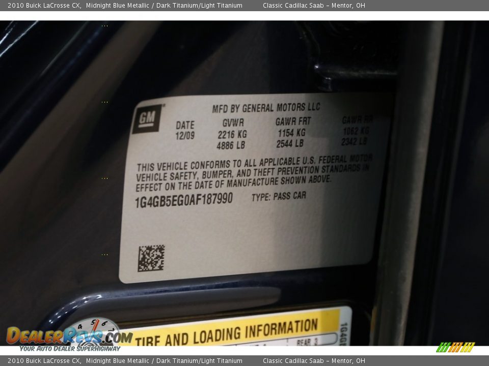 2010 Buick LaCrosse CX Midnight Blue Metallic / Dark Titanium/Light Titanium Photo #19