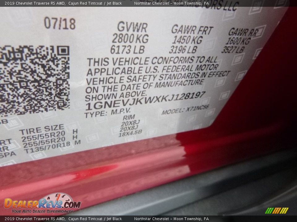2019 Chevrolet Traverse RS AWD Cajun Red Tintcoat / Jet Black Photo #14
