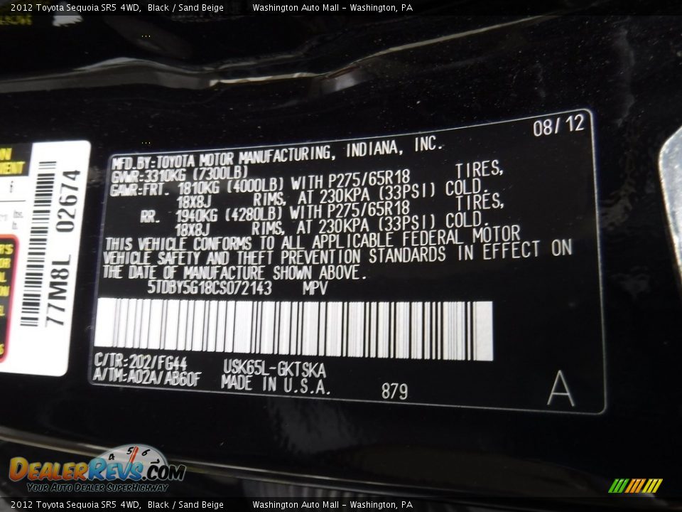 2012 Toyota Sequoia SR5 4WD Black / Sand Beige Photo #29