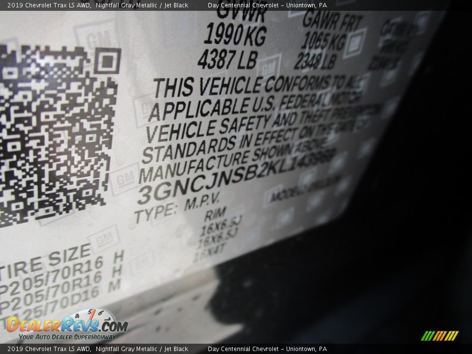 2019 Chevrolet Trax LS AWD Nightfall Gray Metallic / Jet Black Photo #14