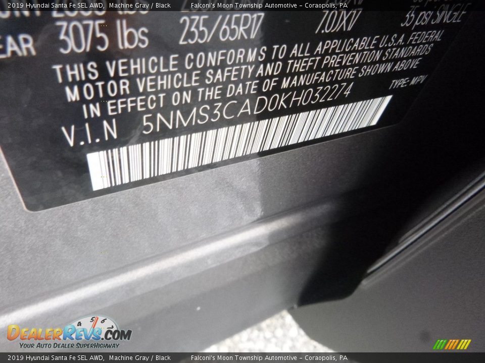 2019 Hyundai Santa Fe SEL AWD Machine Gray / Black Photo #12