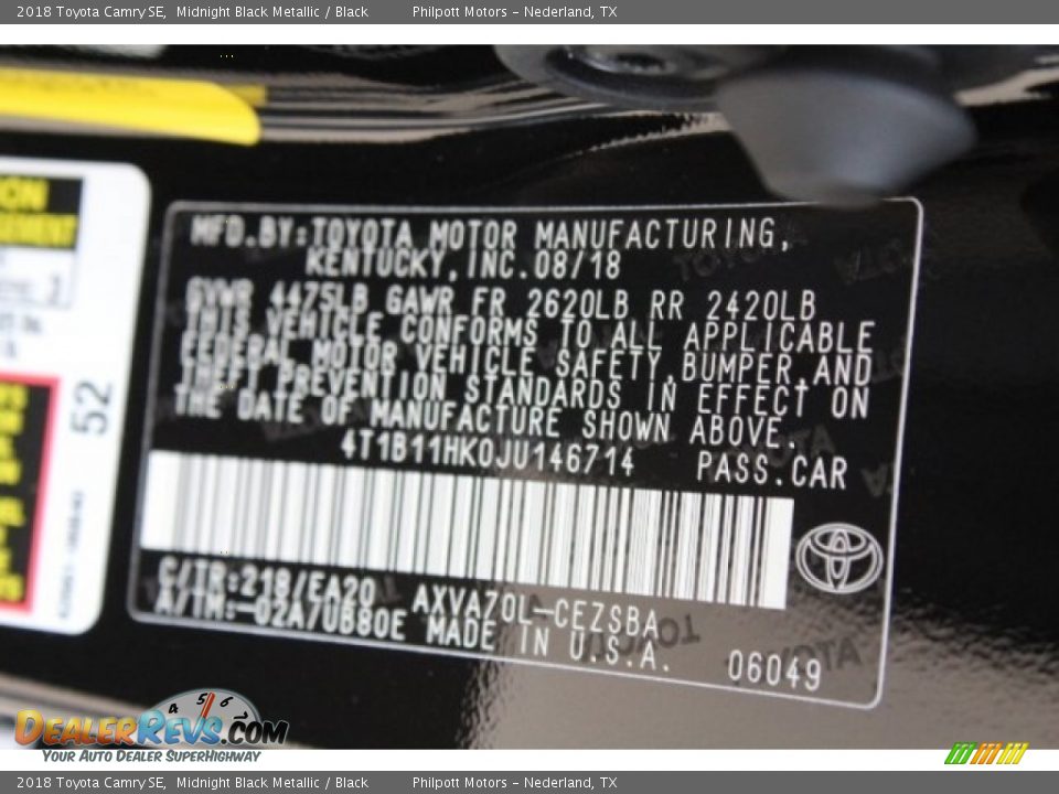 2018 Toyota Camry SE Midnight Black Metallic / Black Photo #33
