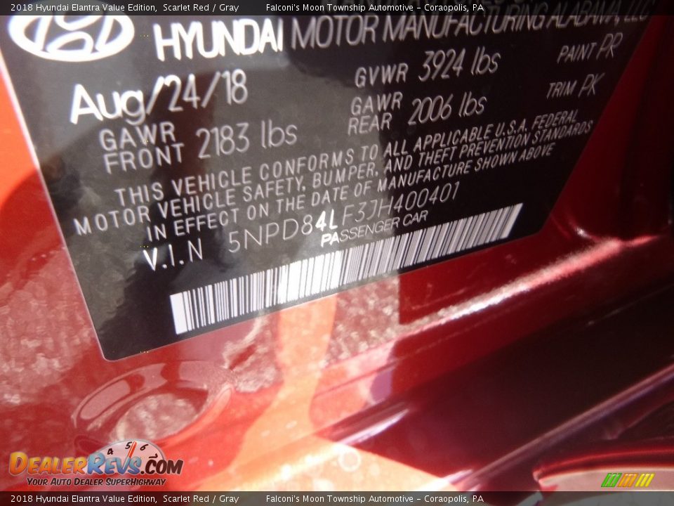 2018 Hyundai Elantra Value Edition Scarlet Red / Gray Photo #12