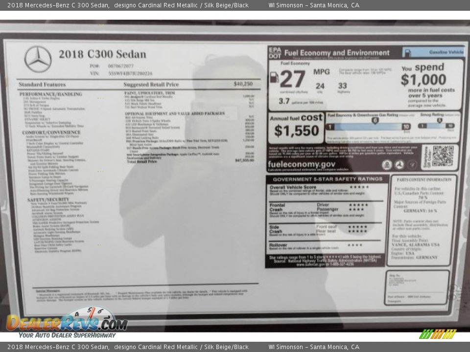 2018 Mercedes-Benz C 300 Sedan designo Cardinal Red Metallic / Silk Beige/Black Photo #10