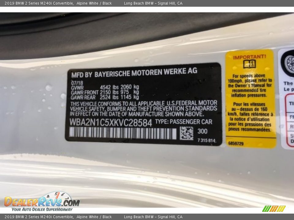 2019 BMW 2 Series M240i Convertible Alpine White / Black Photo #11