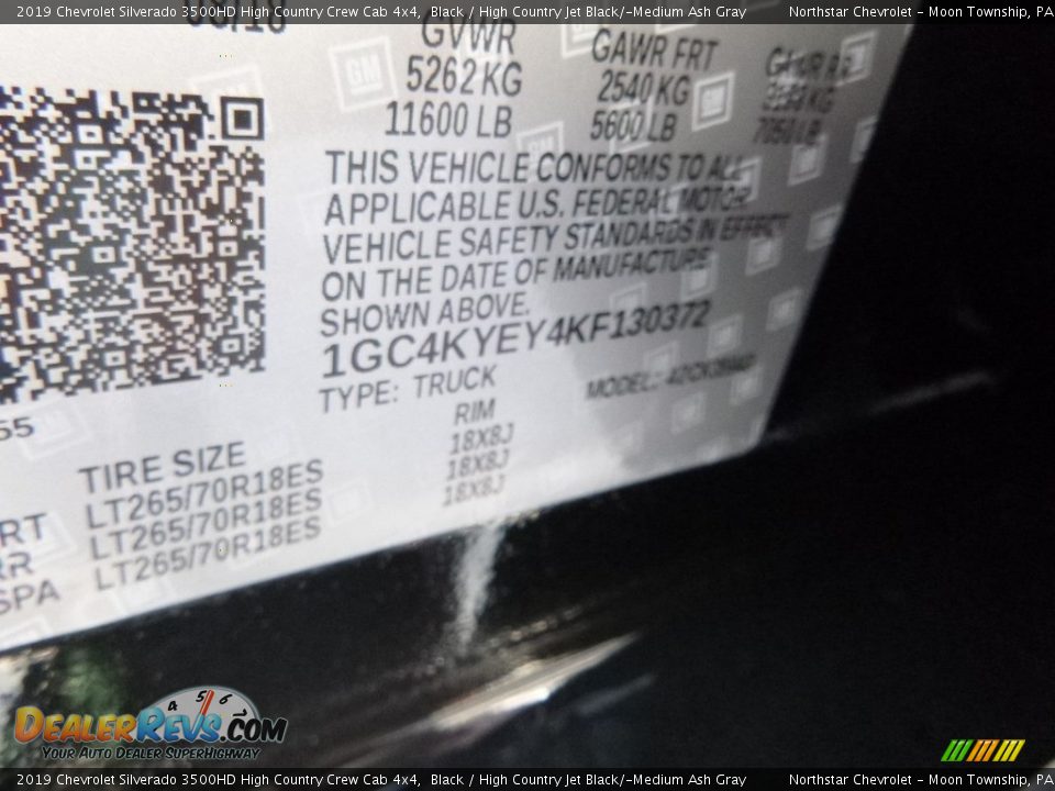 2019 Chevrolet Silverado 3500HD High Country Crew Cab 4x4 Black / High Country Jet Black/­Medium Ash Gray Photo #16