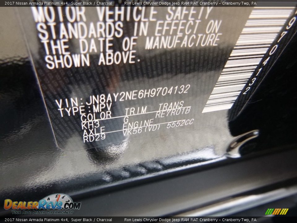 2017 Nissan Armada Platinum 4x4 Super Black / Charcoal Photo #16