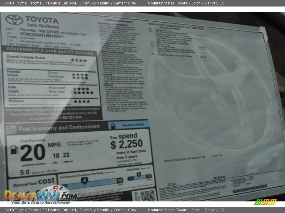 2018 Toyota Tacoma SR Double Cab 4x4 Silver Sky Metallic / Cement Gray Photo #36