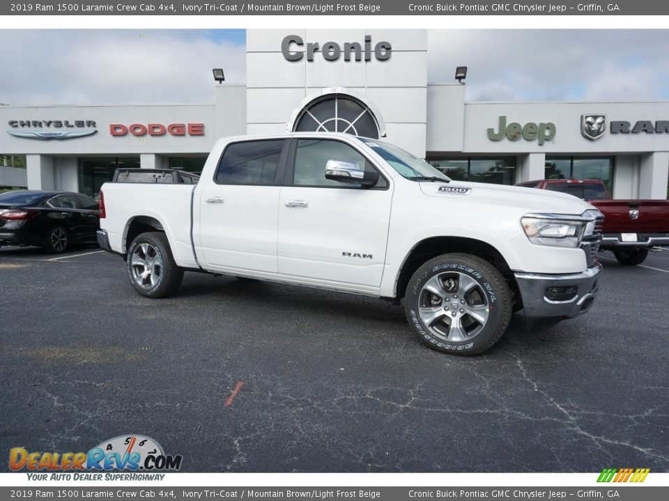 2019 Ram 1500 Laramie Crew Cab 4x4 Ivory Tri–Coat / Mountain Brown/Light Frost Beige Photo #1