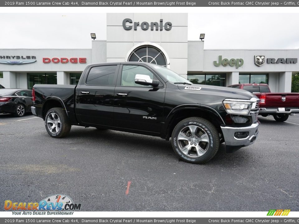 2019 Ram 1500 Laramie Crew Cab 4x4 Diamond Black Crystal Pearl / Mountain Brown/Light Frost Beige Photo #1