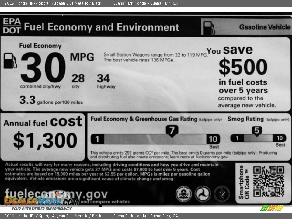 2019 Honda HR-V Sport Aegean Blue Metallic / Black Photo #34