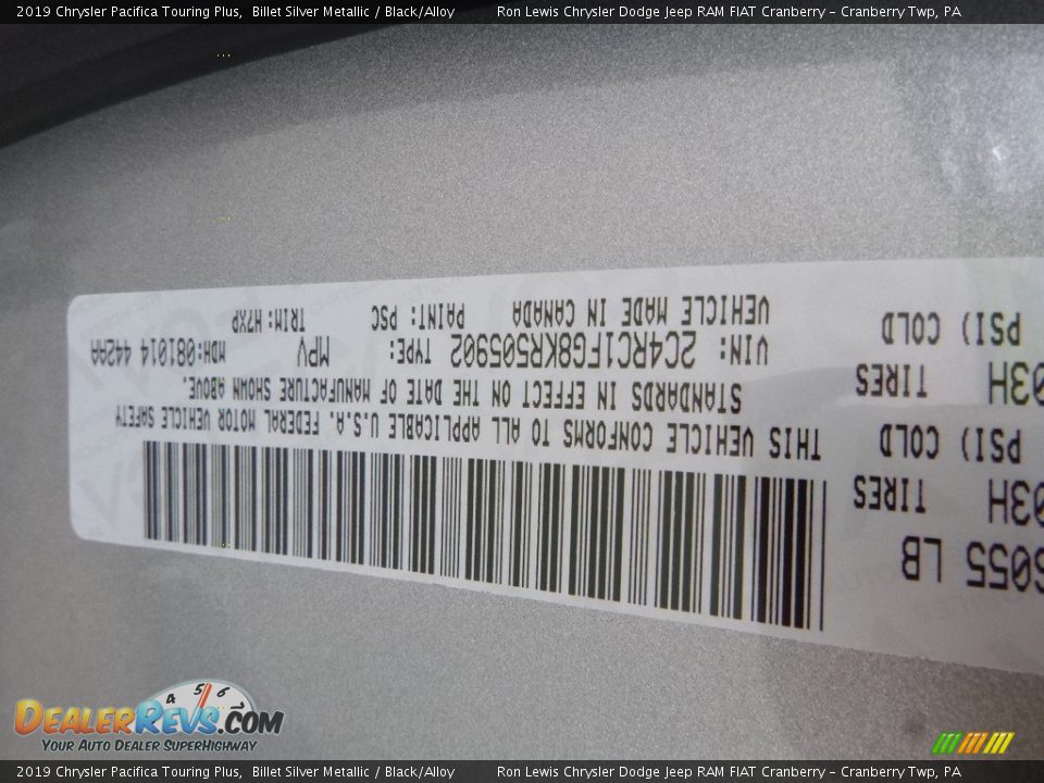 2019 Chrysler Pacifica Touring Plus Billet Silver Metallic / Black/Alloy Photo #15