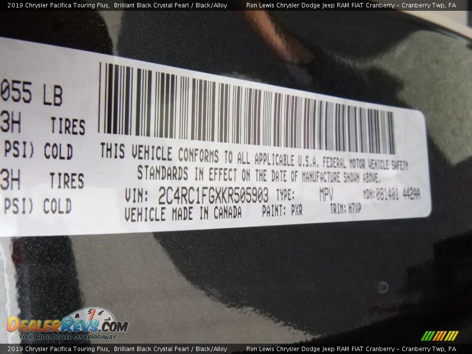 2019 Chrysler Pacifica Touring Plus Brilliant Black Crystal Pearl / Black/Alloy Photo #15
