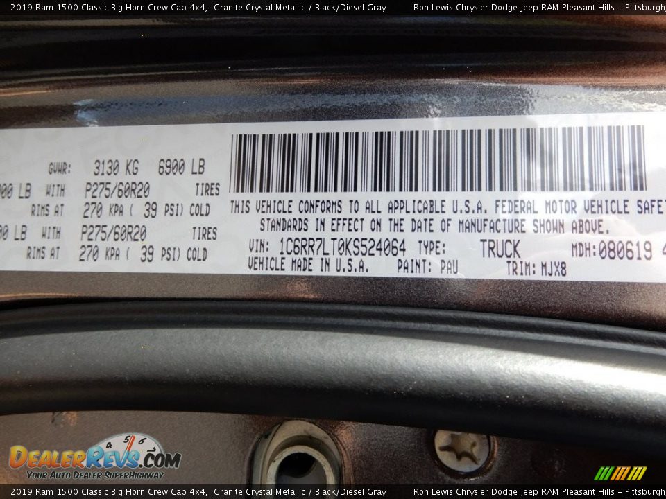 2019 Ram 1500 Classic Big Horn Crew Cab 4x4 Granite Crystal Metallic / Black/Diesel Gray Photo #15