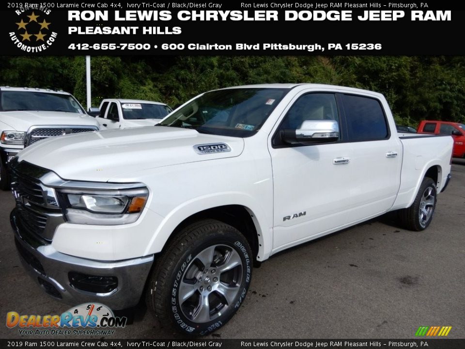 2019 Ram 1500 Laramie Crew Cab 4x4 Ivory Tri–Coat / Black/Diesel Gray Photo #1