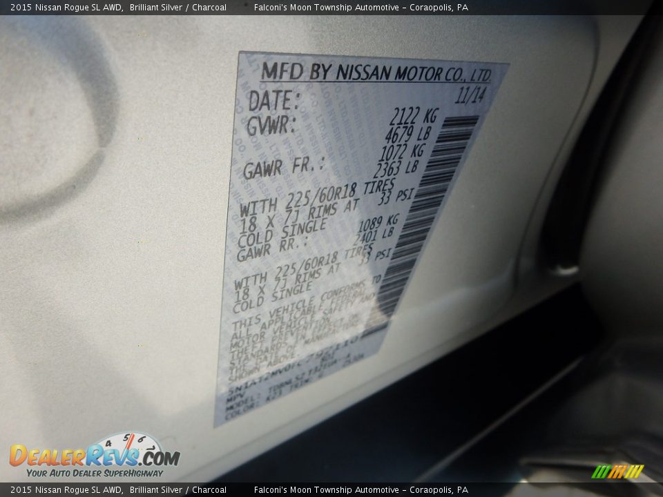 2015 Nissan Rogue SL AWD Brilliant Silver / Charcoal Photo #23