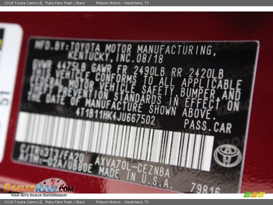 2018 Toyota Camry LE Ruby Flare Pearl / Black Photo #33