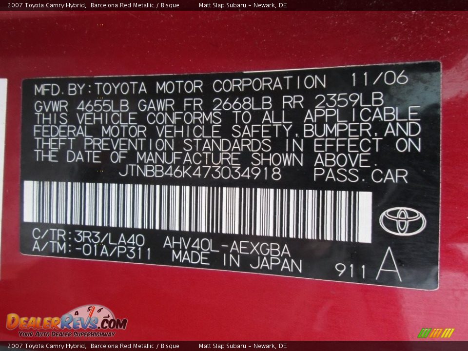 2007 Toyota Camry Hybrid Barcelona Red Metallic / Bisque Photo #30