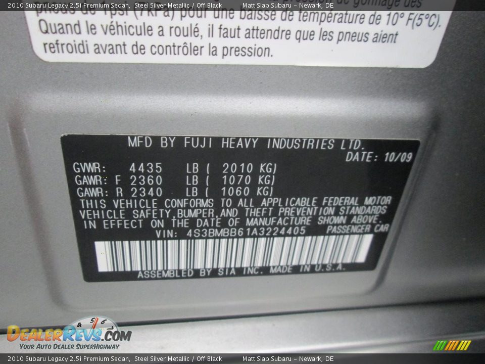 2010 Subaru Legacy 2.5i Premium Sedan Steel Silver Metallic / Off Black Photo #29