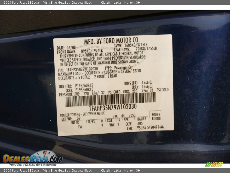 2009 Ford Focus SE Sedan Vista Blue Metallic / Charcoal Black Photo #19