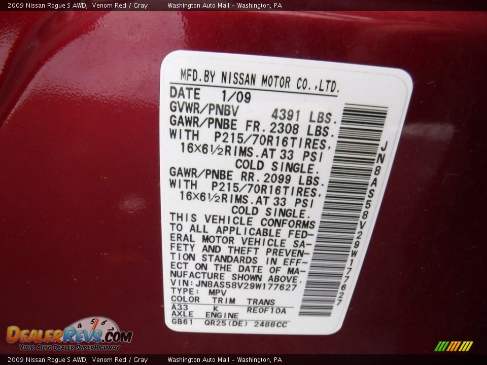 2009 Nissan Rogue S AWD Venom Red / Gray Photo #24