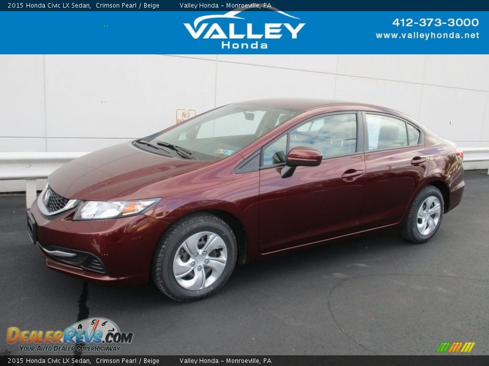 2015 Honda Civic LX Sedan Crimson Pearl / Beige Photo #1