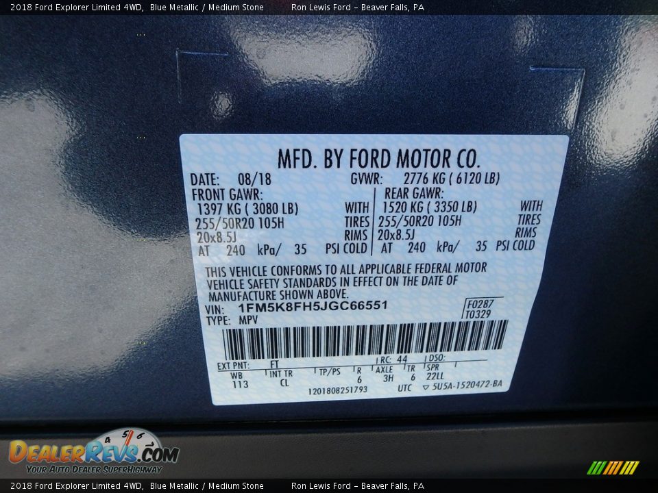 2018 Ford Explorer Limited 4WD Blue Metallic / Medium Stone Photo #14
