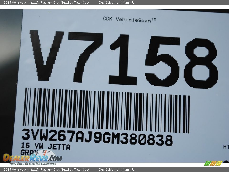 2016 Volkswagen Jetta S Platinum Grey Metallic / Titan Black Photo #20