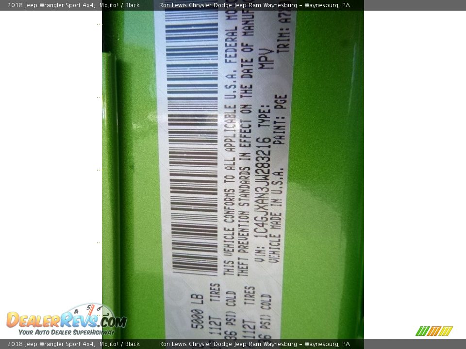 2018 Jeep Wrangler Sport 4x4 Mojito! / Black Photo #15