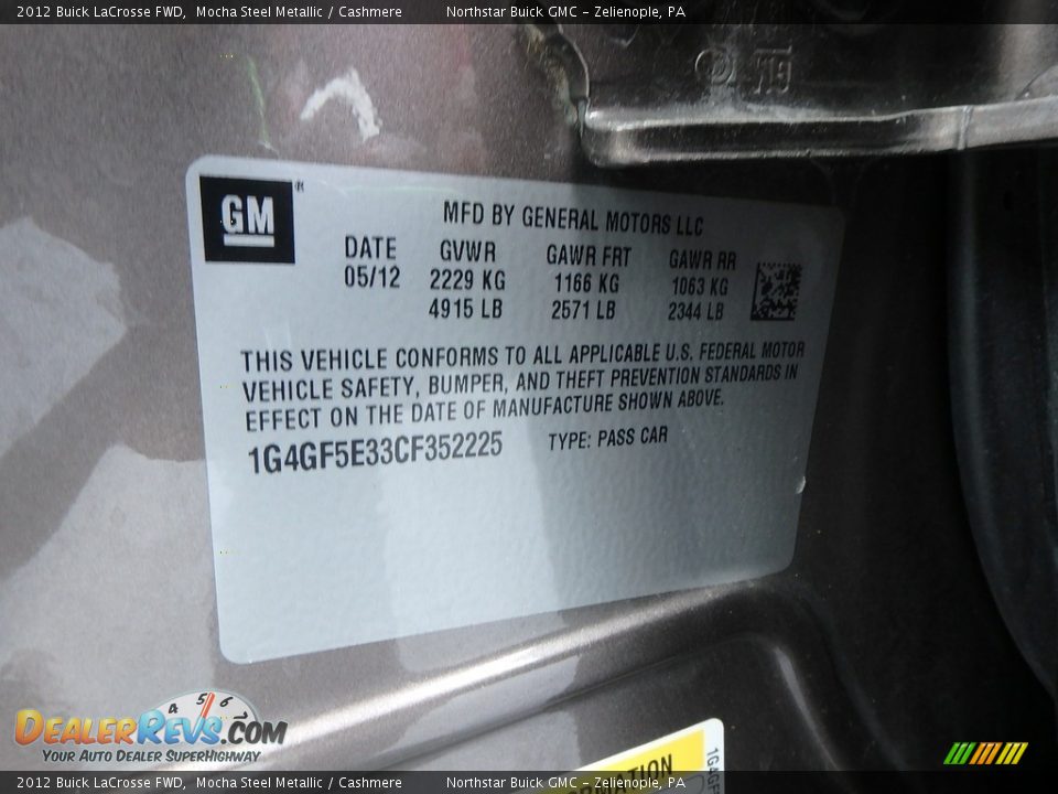 2012 Buick LaCrosse FWD Mocha Steel Metallic / Cashmere Photo #20