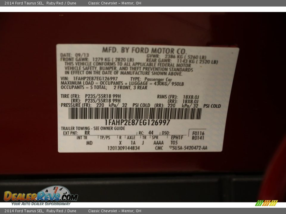 2014 Ford Taurus SEL Ruby Red / Dune Photo #29