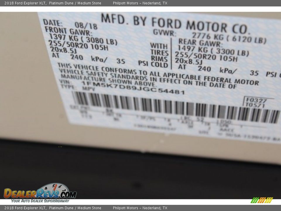2018 Ford Explorer XLT Platinum Dune / Medium Stone Photo #36