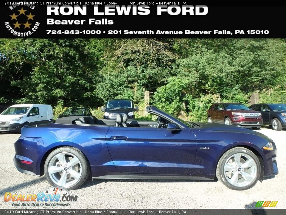 2019 Ford Mustang GT Premium Convertible Kona Blue / Ebony Photo #1