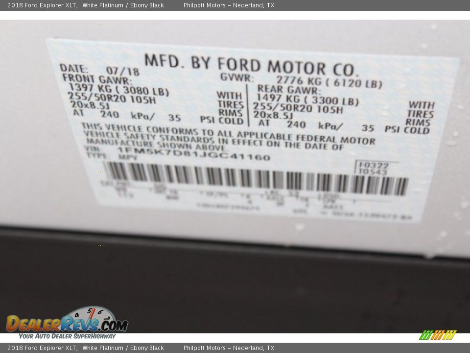 2018 Ford Explorer XLT White Platinum / Ebony Black Photo #36