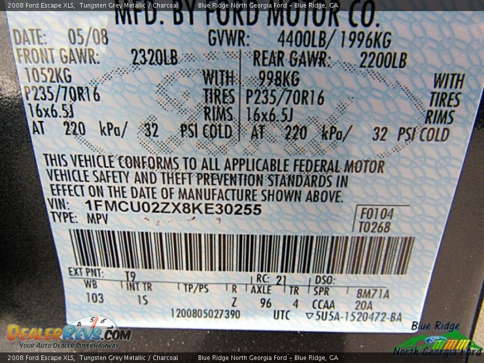 2008 Ford Escape XLS Tungsten Grey Metallic / Charcoal Photo #28